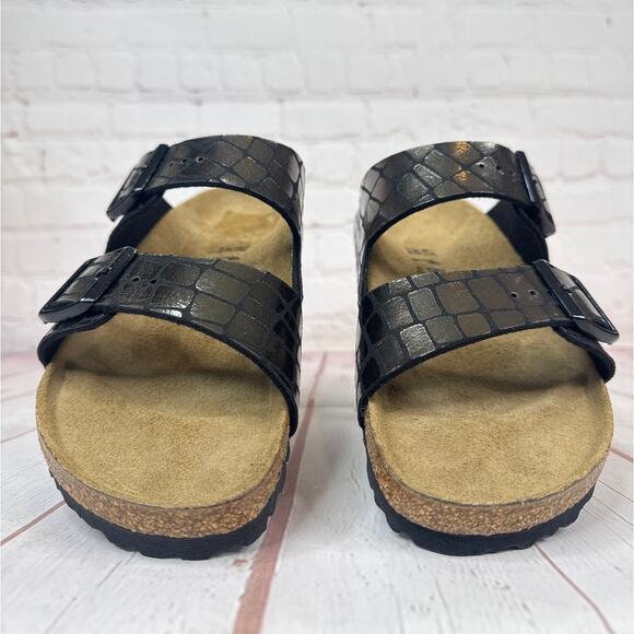 Birkenstock Arizona Gator Gleam Two Strap Black Sandals Mens Sz 8/Women’s Sz 10 - Picture 5 of 9